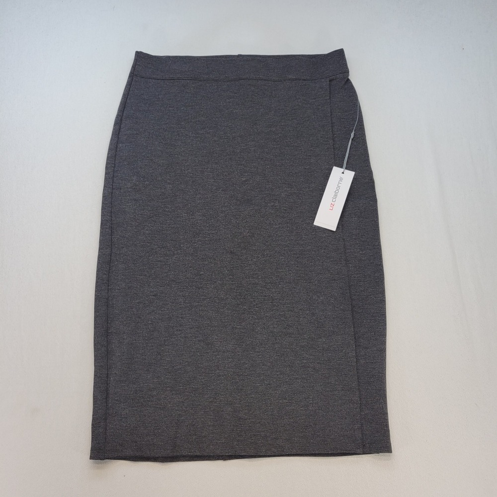 Liz Claiborne Pencil Skirt Womens Medium Gray Wrap Front Midi Office Business